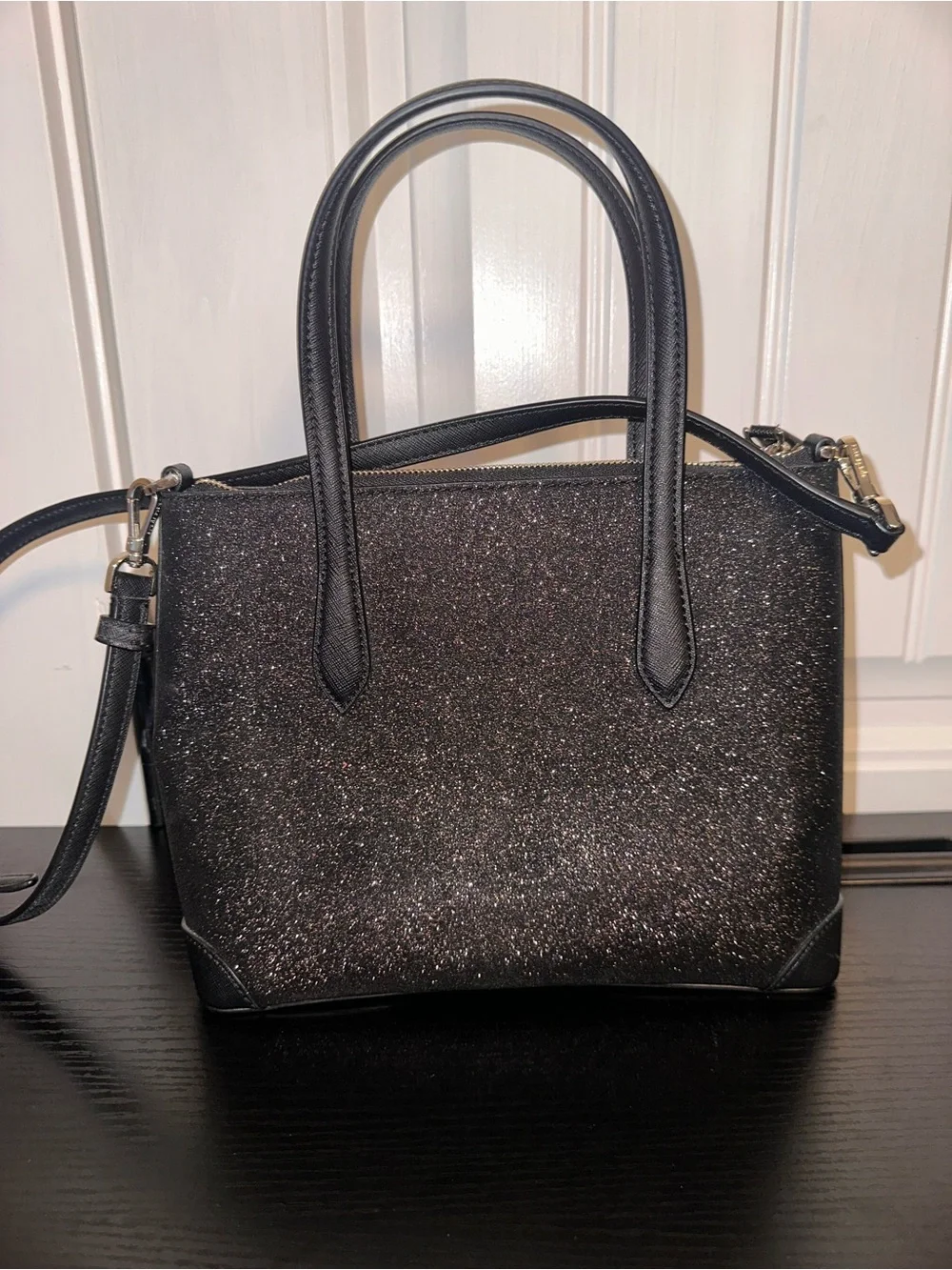kate spade black glitter satchel with detachable strap
